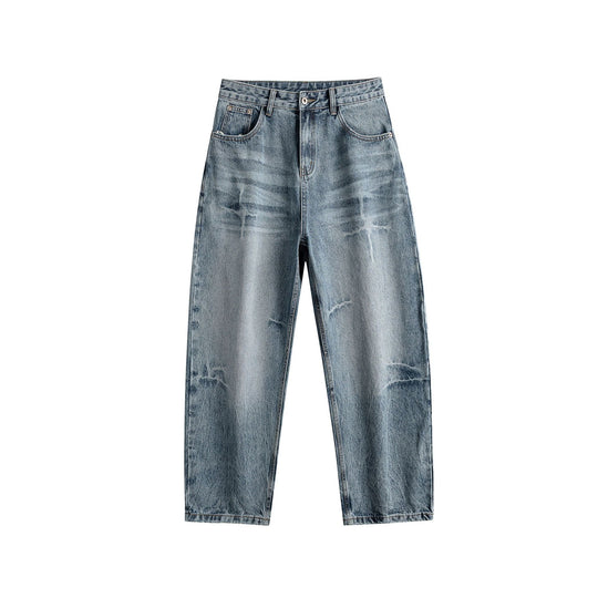 Damen Relaxed Straight taillenhohe Denim-Jeans mit Used‑Effekt und weitem Bein Nord Taschen