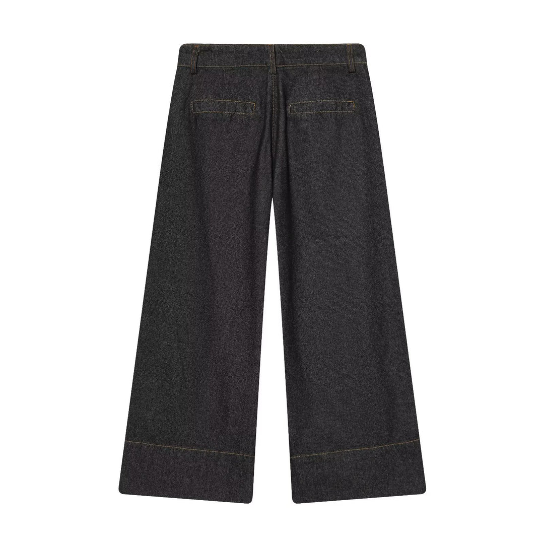 Damen Weite Cropped-Jeanshose mit hoher Taille, aufgesetzten Klappentaschen und breitem Saum Nord Taschen