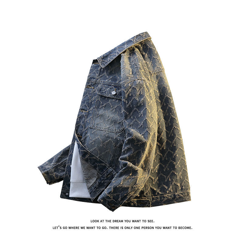 Herren Oversize-Jeansjacke mit gestepptem Allover‑Muster und Brusttaschen Nord Taschen
