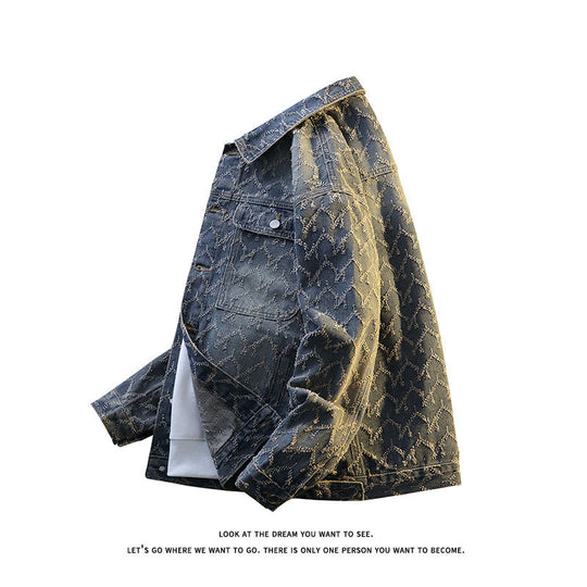 Herren Oversize-Jeansjacke mit gestepptem Allover‑Muster und Brusttaschen Nord Taschen