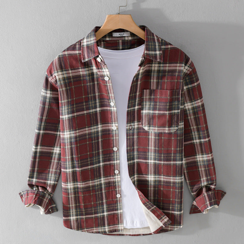 Herren Karierter Flanell-Overshirt im Vintage‑Look mit aufgesetzter Brusttasche und gerundetem Saum Nord Taschen