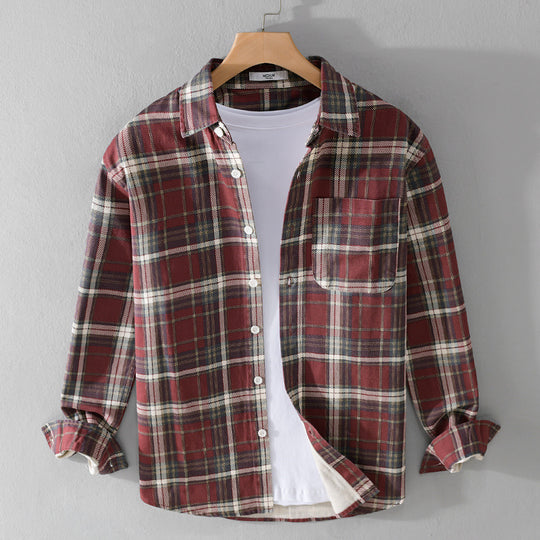 Herren Karierter Flanell-Overshirt im Vintage‑Look mit aufgesetzter Brusttasche und gerundetem Saum Nord Taschen