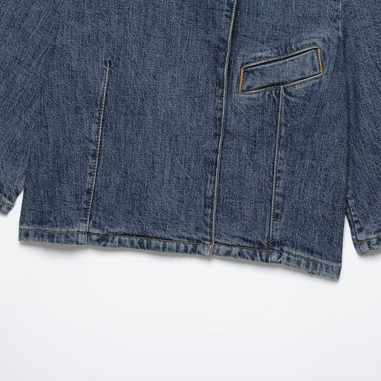 Damen Cropped Jeansjacke im Boxy-Cut mit Stehkragen und verdeckter Knopfleiste Nord Taschen