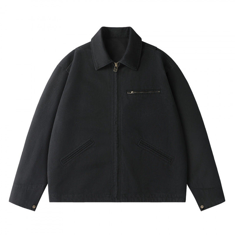 Unisex Kastenförmige Kurzjacke im Worker-Blouson-Stil mit Hemdkragen und verdecktem Reißverschluss Nord Taschen