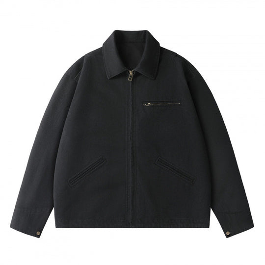 Unisex Kastenförmige Kurzjacke im Worker-Blouson-Stil mit Hemdkragen und verdecktem Reißverschluss Nord Taschen