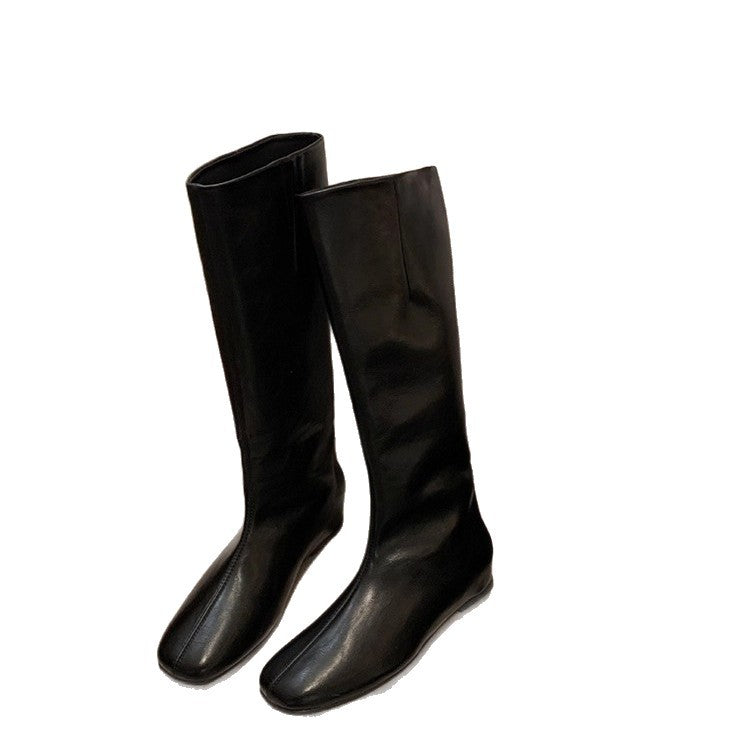Damen Kniehohe Minimalistische Glattleder-Stiefel mit ergonomischer Laufsohle Nord Taschen