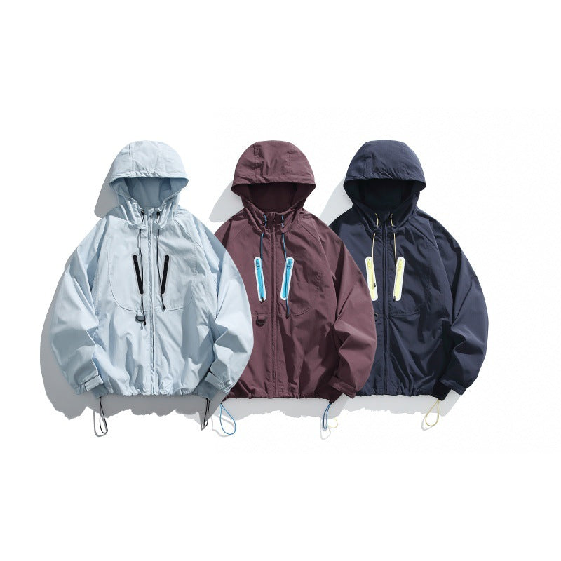 Unisex Technische Kapuzen‑Windjacke im Boxy‑Cut mit vertikalen Brustreißverschlüssen und Kordelzugsaum Nord Taschen