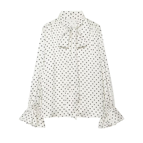 Damen Bluse mit Schleifenkragen, Tupfenmuster und Volantärmeln Nord Taschen