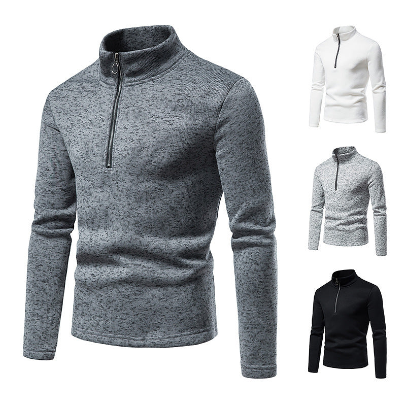 Herren melierter Stehkragen-Pullover mit Kurzreißverschluss und schlanker Passform Nord Taschen