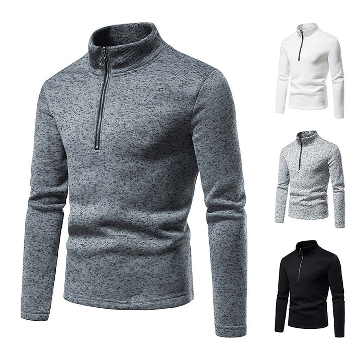 Herren melierter Stehkragen-Pullover mit Kurzreißverschluss und schlanker Passform Nord Taschen