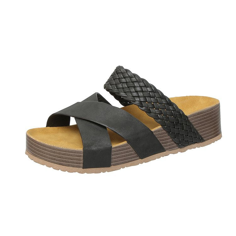 Damen Bequeme Zehentrenner-Sandalen mit geflochtenem Riemendesign und rutschfester Sohle
