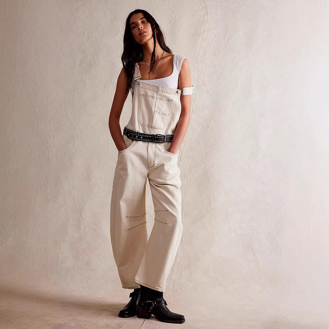 Damen lässige Denim-Latzhose im modernen Schnitt mit verstellbaren Trägern