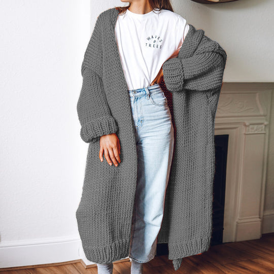 Damen Langärmeliger Grobstrick Cardigan Nord Taschen