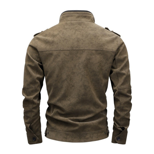 Herren Utility-Fliegerjacke in Wildlederoptik mit Stehkragen, Epauletten und Mehrfach-Taschen Nord Taschen
