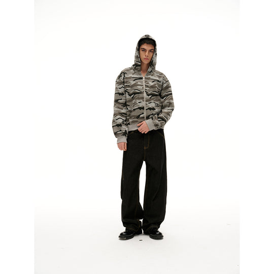 Unisex Oversize-Kapuzenjacke mit durchgehendem Reißverschluss und Camouflage-Print Nord Taschen