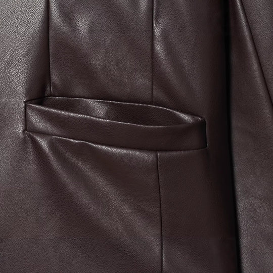 Damen Knopfblazer aus veganer Lederoptik im Cropped‑Boxy‑Schnitt mit Rundhalsausschnitt Nord Taschen