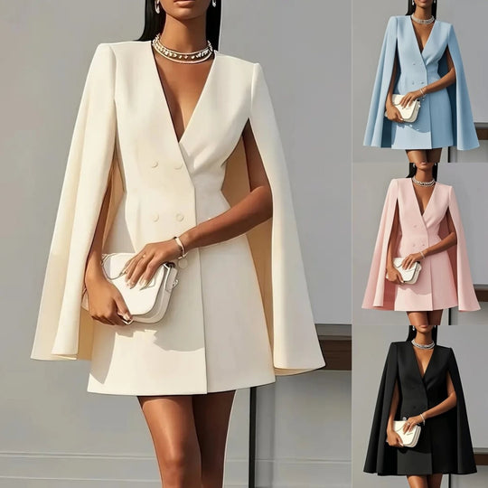 Damen Cape-Blazer-Kleid mit Doppelreihe und tiefem V-Ausschnitt Nord Taschen