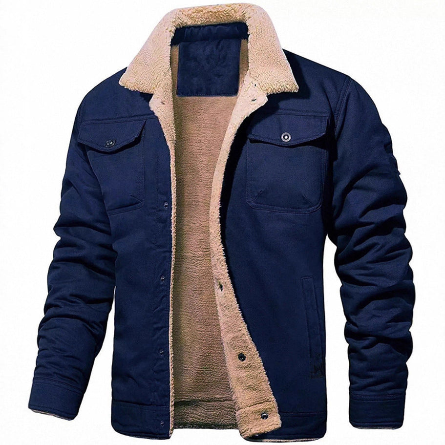 Herren Sherpa-gefütterte Canvas-Truckerjacke mit Brusttaschen Nord Taschen