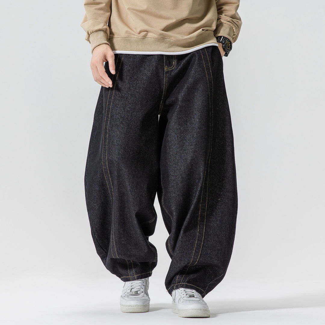 Herren Baggy-Denim-Hose mit extra weitem Bein, tiefem Schritt und sichtbaren Kontrastnähten Nord Taschen
