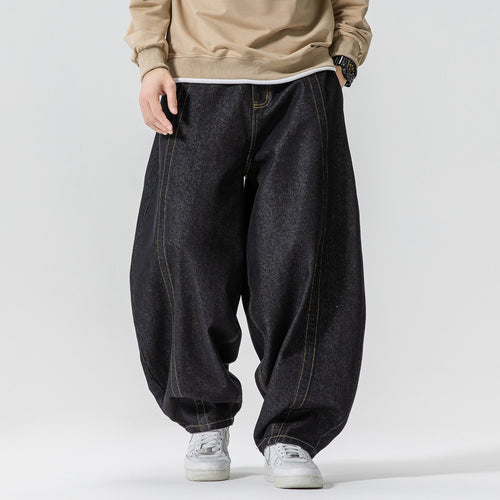 Herren Baggy-Denim-Hose mit extra weitem Bein, tiefem Schritt und sichtbaren Kontrastnähten Nord Taschen