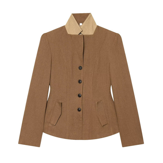Damen Taillierte Woll-Reitjacke mit Stehkragen und Pattentaschen Nord Taschen