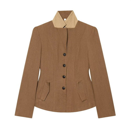 Damen Taillierte Woll-Reitjacke mit Stehkragen und Pattentaschen Nord Taschen