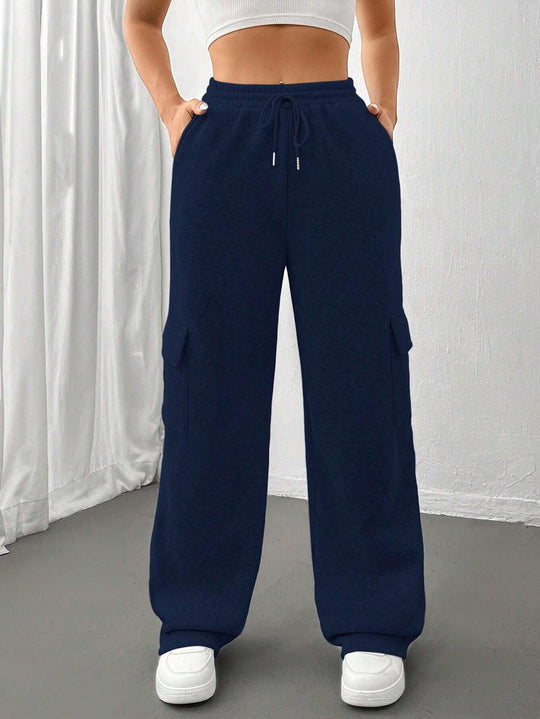 Damen Cargo-Jogginghose mit hohem Elastikbund, Kordelzug und weitem Bein Nord Taschen