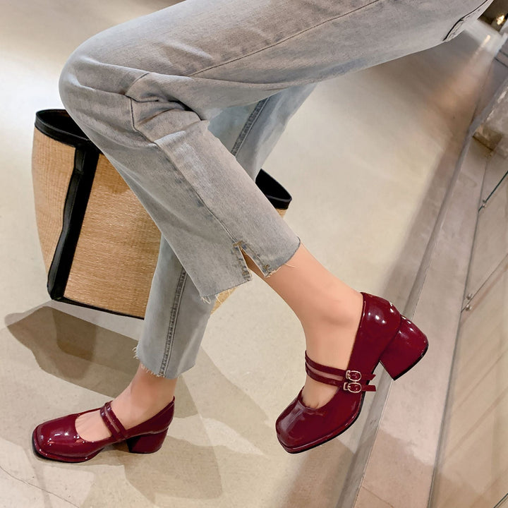 Damen Plateau-Pumps mit dekorativem Doppelriemen