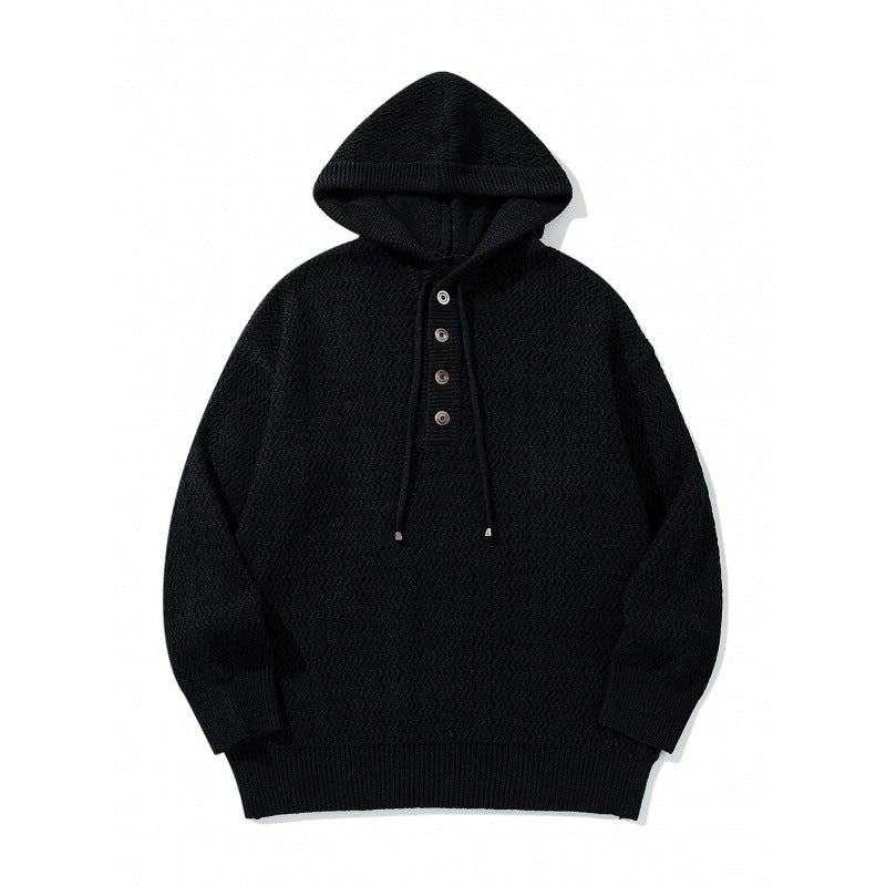 Unisex Strukturstrick-Hoodie mit halber Knopfleiste und Tunnelzugkapuze Nord Taschen