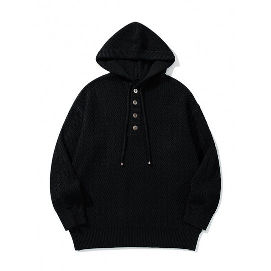 Unisex Strukturstrick-Hoodie mit halber Knopfleiste und Tunnelzugkapuze Nord Taschen