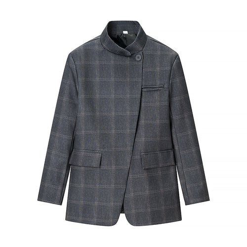 Herren Karierter Stehkragen-Blazer mit asymmetrischer Knopfleiste und Pattentaschen Nord Taschen