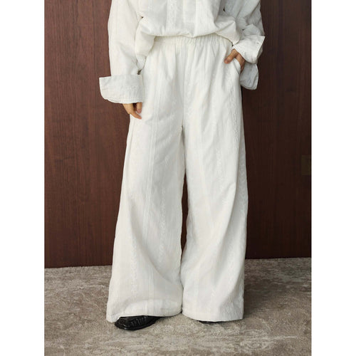 Damen Weite High‑Waist Leinenoptik‑Schlaghose mit elastischem Bund und seitlichen Eingrifftaschen Nord Taschen
