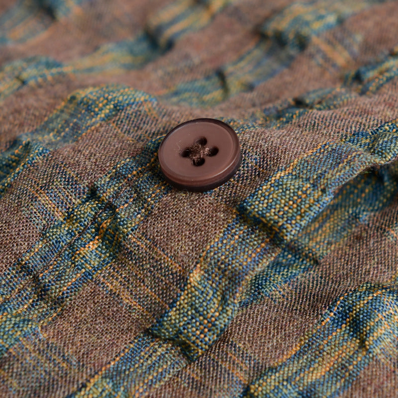 Herren Leichtes Crinkle-Karo-Overshirt aus Baumwollmix mit aufgesetzter Brusttasche Nord Taschen