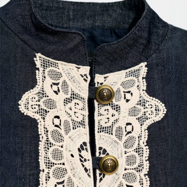 Damen Kurzblazer im Bolero‑Stil mit Spitzenbesatz und Stehkragen Nord Taschen