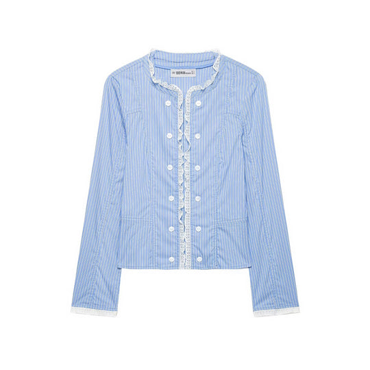 Damen Kurzblazer mit Spitzenbesatz und feinem Nadelstreifen Nord Taschen