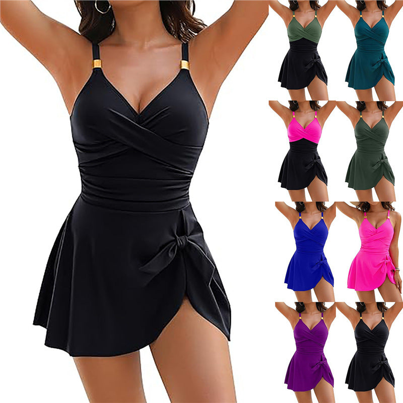 Damen Schwimmanzug mit elegantem Wickeldesign und verstellbaren Trägern
