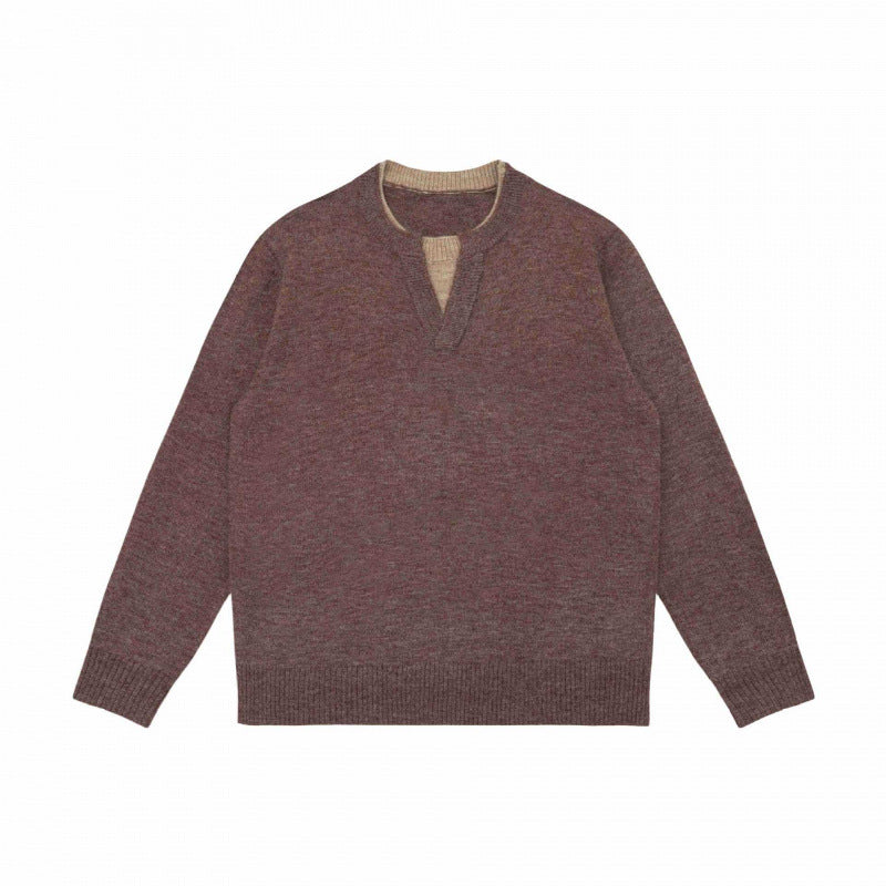 Unisex Mélange-Strickpullover mit Halbhals-V-Schlitz und kontrastiertem Innenbund Nord Taschen