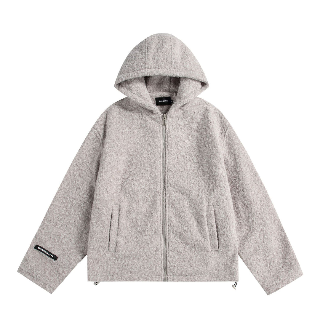 Damen Kapuzenblouson aus Wollmix mit voluminöser Struktur und Reißverschluss Nord Taschen