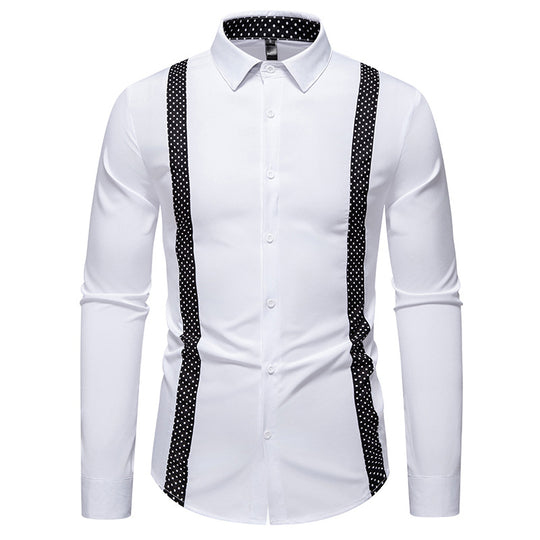 Herren Figurbetontes Hemd mit kontrastierenden Polka‑Dot Seiteneinsätzen und Kentkragen Nord Taschen
