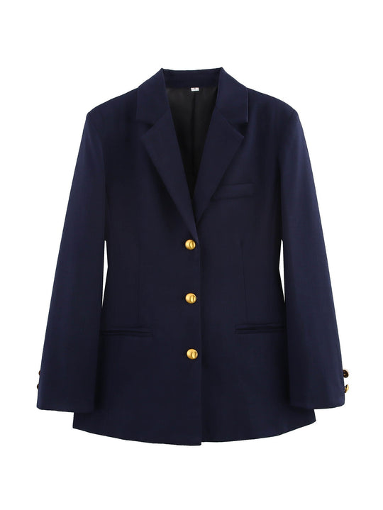 Damen karierten Blazer mit goldenen Knöpfen und praktischen Taschen Nord Taschen