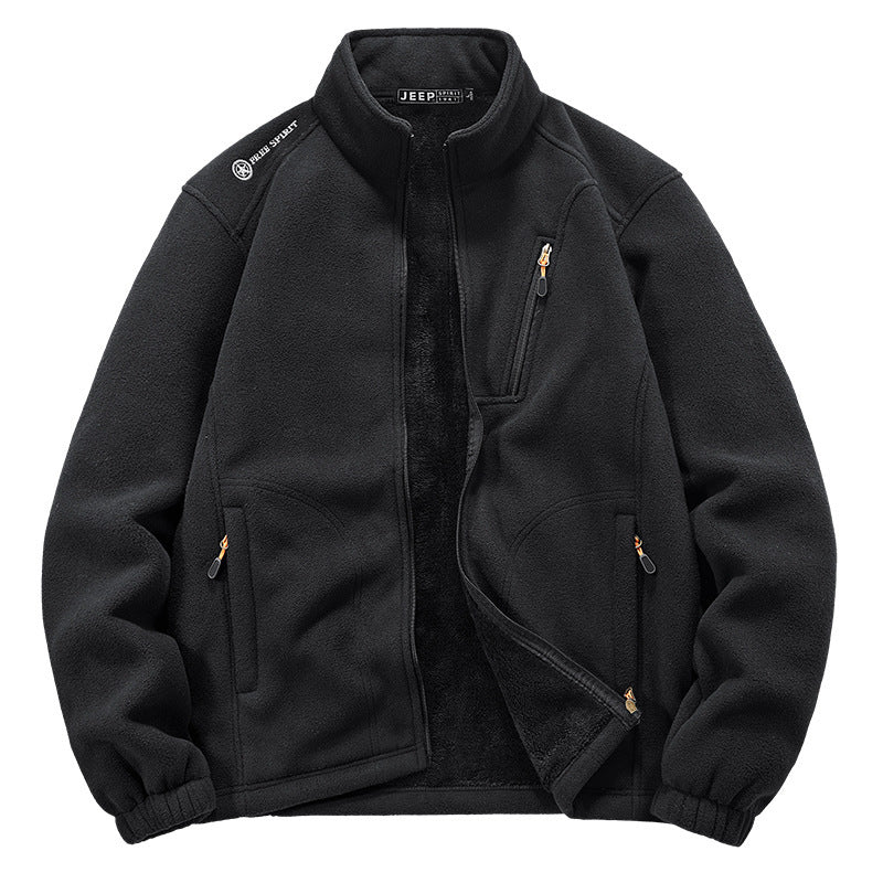 Herren Thermo‑Fleecejacke mit Sherpa‑Innenfutter, Stehkragen und Reißverschlusstaschen Nord Taschen