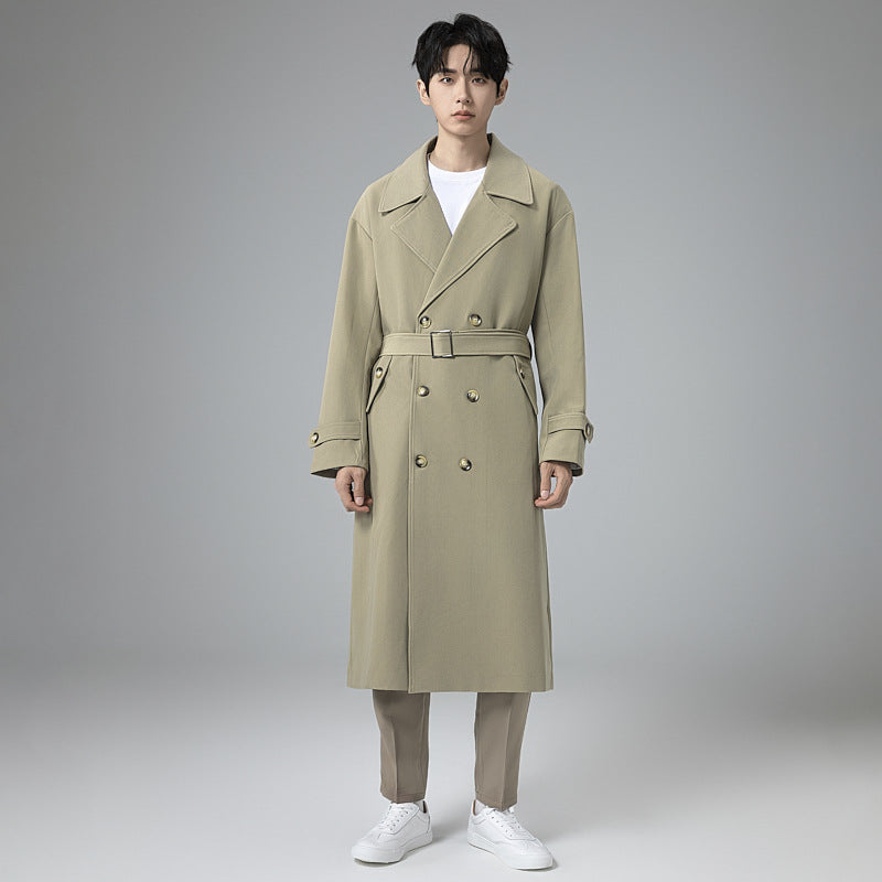 Herren Maxilanger Trenchmantel mit taillierendem Gürtel und minimalistischer Silhouette Nord Taschen