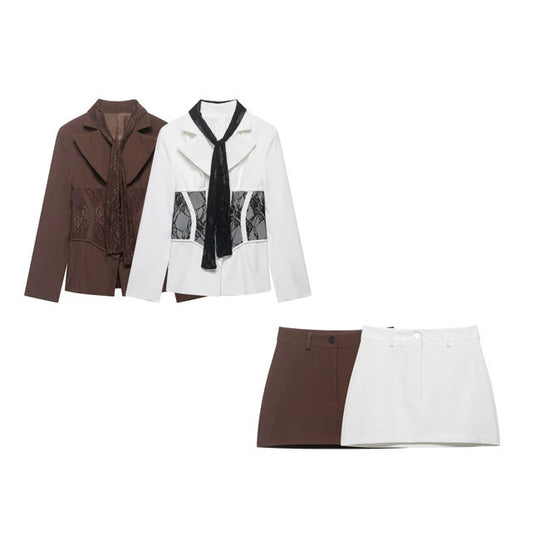 Damen Taillierter Blazer mit Spitzeneinsätzen und integriertem Spitzenschal Nord Taschen
