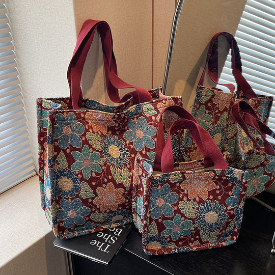 Damen Jute-Tragetasche mit floralem Design und praktischen Griffen Nord Taschen