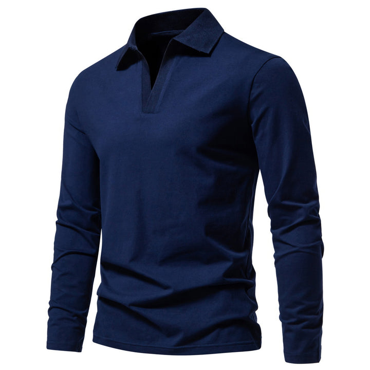 Herren Langarm-Polo mit offenem V-Ausschnitt, feinem Rippenkragen und schmaler Silhouette Nord Taschen