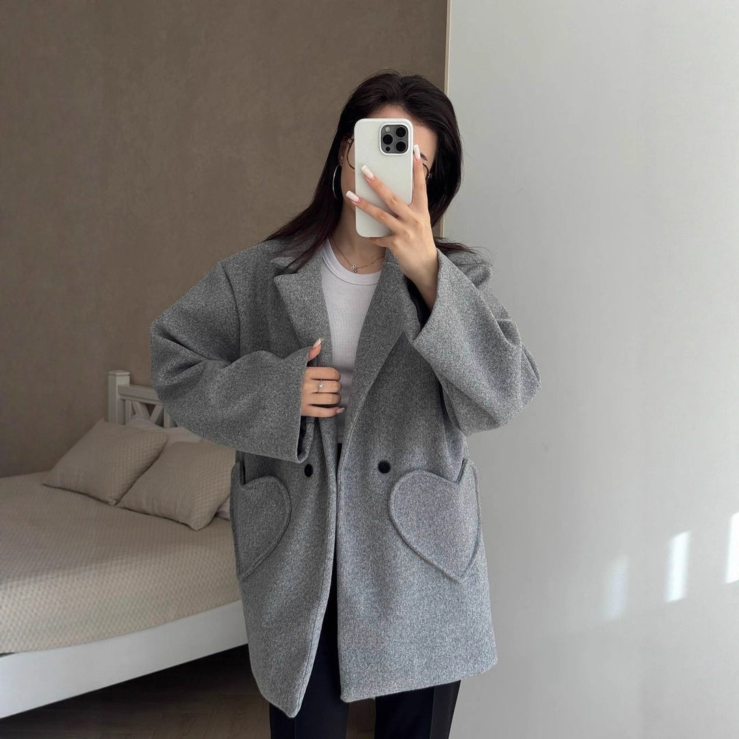 Damen Oversized Blazer-Mantel mit herzförmigen Taschen Nord Taschen