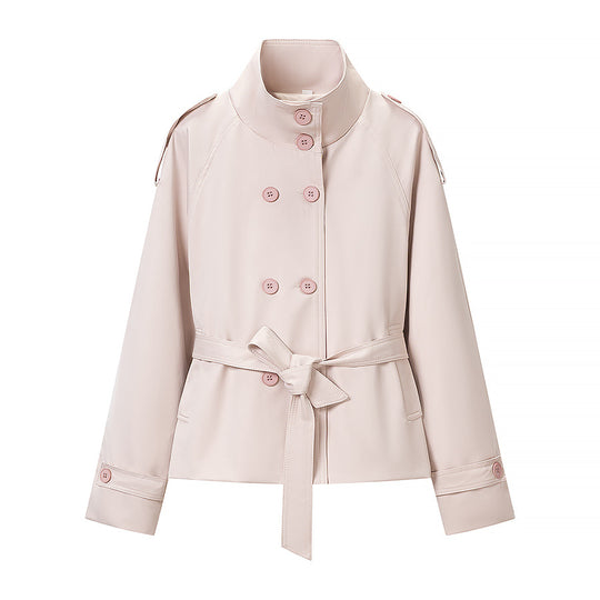 Damen Kurzjacke im Trench‑Stil mit Stehkragen Doppelreihe und Bindegürtel Nord Taschen