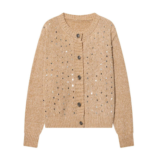 Damen Strickcardigan mit Pailletten und Zierknöpfen Nord Taschen