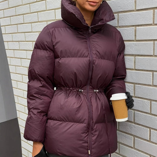 Damen Wattierte Taillierte Steppjacke mit Tunnelzug & hohem Stehkragen Nord Taschen