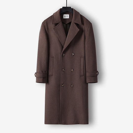 Herren Langer Doppelreihiger Wollmantel mit minimalistischer Silhouette und Schalkragen Nord Taschen